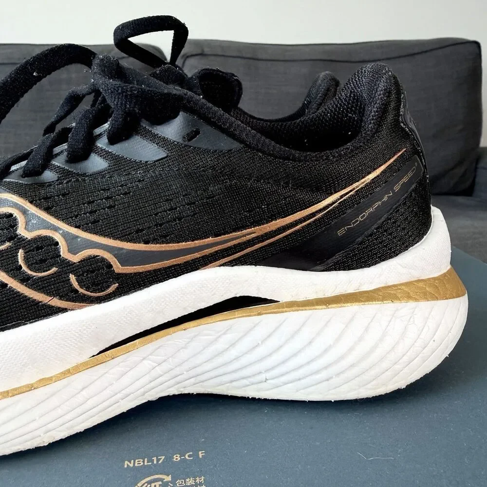 Saucony Endorphin Speed 3 Black Goldstruck Running Shoes Women's Size 7.5
